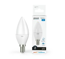 Лампа светодиодная Gauss E14 8W 6500K свеча матовая 33138