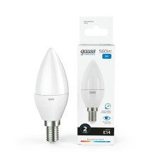 Лампа светодиодная Gauss E14 8W 6500K свеча матовая 33138