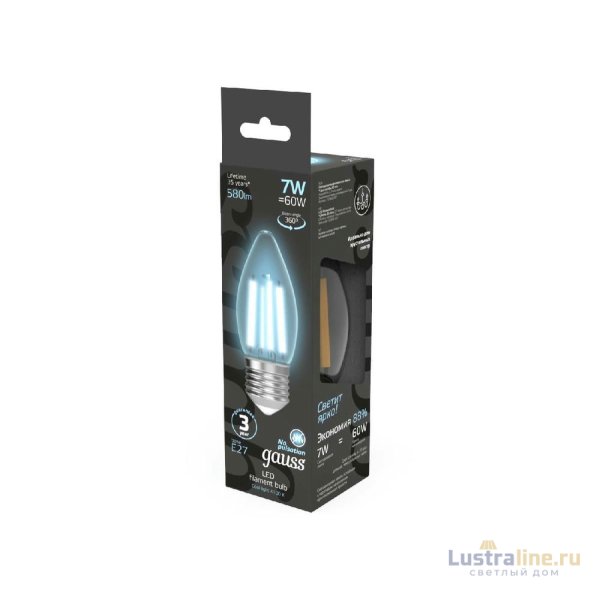 Лампа светодиодная Gauss Filament E27 7W 4100K 103802207 Лампа светодиодная Gauss Filament E27 7W 4100K 103802207