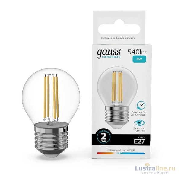 Лампа светодиодная Gauss Filament Elementary E27 8W 4100K 52228 Лампа светодиодная Gauss Filament Elementary E27 8W 4100K 52228