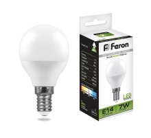 Лампа светодиодная Feron E14 7W 4000K Шар Матовая LB-95 25479 УЦ