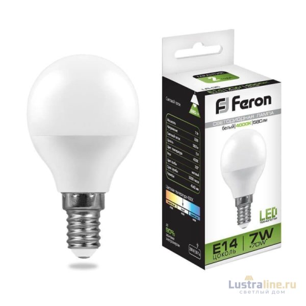 Лампа светодиодная Feron E14 7W 4000K Шар Матовая LB-95 25479 УЦ