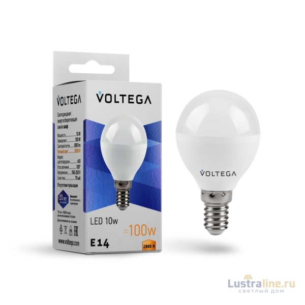 Лампа светодиодная Voltega E14 10W 2800K шар матовый VG2-G45E14warm10W 8453 Лампа светодиодная Voltega E14 10W 2800K шар матовый VG2-G45E14warm10W 8453