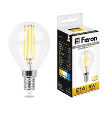 Лампа светодиодная филаментная Feron E14 5W 2700K Шар Прозрачная LB-61 25578