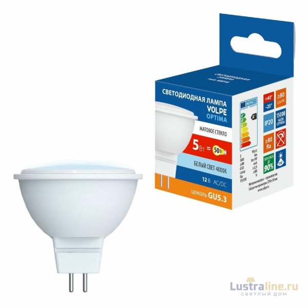 Лампа светодиодная Volpe Optima LED-MR16-5W/4000K/GU5.3/FR/SLS UL-00008839 Лампа светодиодная Volpe Optima LED-MR16-5W/4000K/GU5.3/FR/SLS UL-00008839