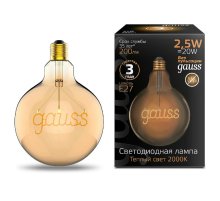 Лампа светодиодная филаментная Gauss E27 2,5W 2000K шар золотой 175802003