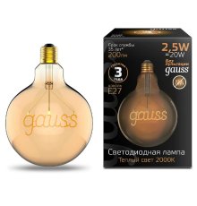 Лампа светодиодная филаментная Gauss E27 2,5W 2000K шар золотой 175802003