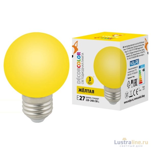 Лампа светодиодная Volpe E27 3W желтая LED-G60-3W/Yellow/E27/FR/С UL-00006961