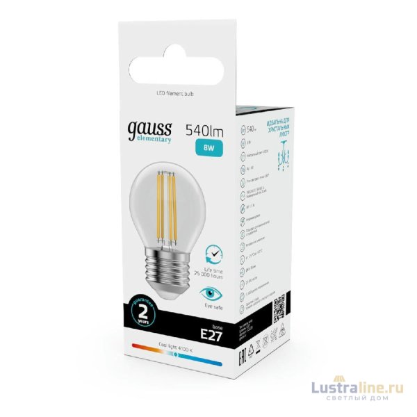 Лампа светодиодная Gauss Filament Elementary E27 8W 4100K 52228 Лампа светодиодная Gauss Filament Elementary E27 8W 4100K 52228