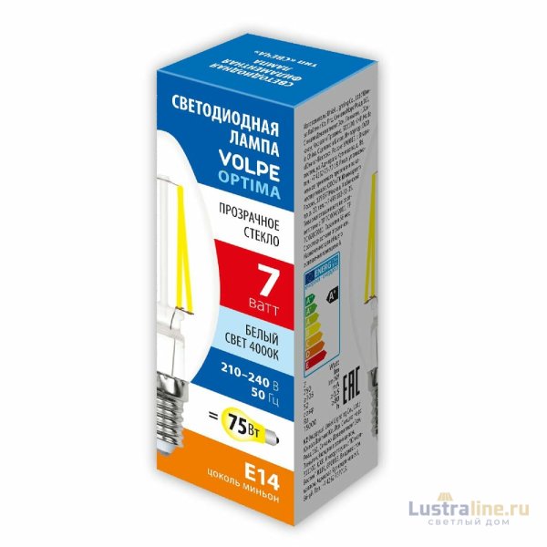 Лампа светодиодная Volpe Optima LED-C35-7W/4000K/E14/CL/SLF UL-00008333