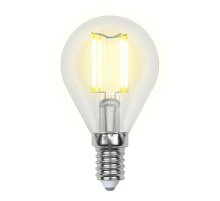 Лампа светодиодная филаментная (UL-00002201) Uniel E14 6W 3000K прозрачная LED-G45-6W/WW/E14/CL GLA01TR