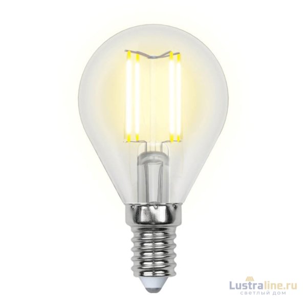Лампа светодиодная филаментная (UL-00002201) Uniel E14 6W 3000K прозрачная LED-G45-6W/WW/E14/CL GLA01TR