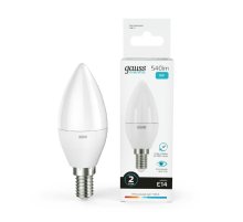 Лампа светодиодная Gauss E14 8W 4100K свеча матовая 33128