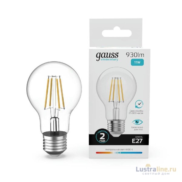 Лампа светодиодная Gauss Filament Elementary E27 11W 4100K 22221 Лампа светодиодная Gauss Filament Elementary E27 11W 4100K 22221