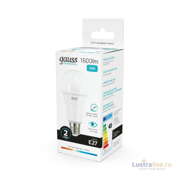 Лампа cветодиодная Gauss E27 20W 4100K груша матовая 23229