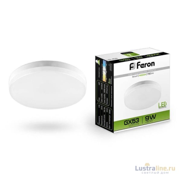 Лампа светодиодная Feron GX53 9W 4000K Таблетка Матовая LB-452 25829 Лампа светодиодная Feron GX53 9W 4000K Таблетка Матовая LB-452 25829