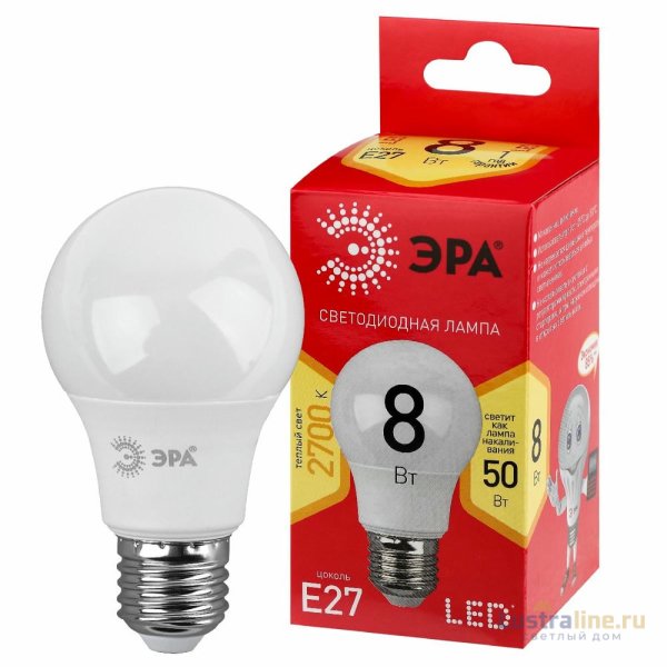 Лампа светодиодная Эра E27 8W 2700K LED A55-8W-827-E27 R Б0052659 Лампа светодиодная Эра E27 8W 2700K LED A55-8W-827-E27 R Б0052659