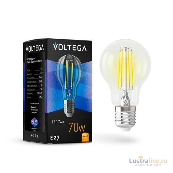 Лампа светодиодная Voltega E27 7W 2800K груша прозрачная VG10-A60E27warm7W-F 7140 Лампа светодиодная Voltega E27 7W 2800K груша прозрачная VG10-A60E27warm7W-F 7140