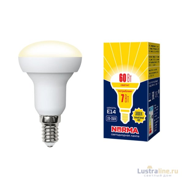 Лампа светодиодная (UL-00003845) Volpe E14 7W 3000K матовая LED-R50-7W/WW/E14/FR/NR Лампа светодиодная (UL-00003845) Volpe E14 7W 3000K матовая LED-R50-7W/WW/E14/FR/NR
