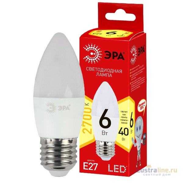 Лампа светодиодная Эра E27 6W 2700K ECO LED B35-6W-827-E27 Б0020620 Лампа светодиодная Эра E27 6W 2700K ECO LED B35-6W-827-E27 Б0020620