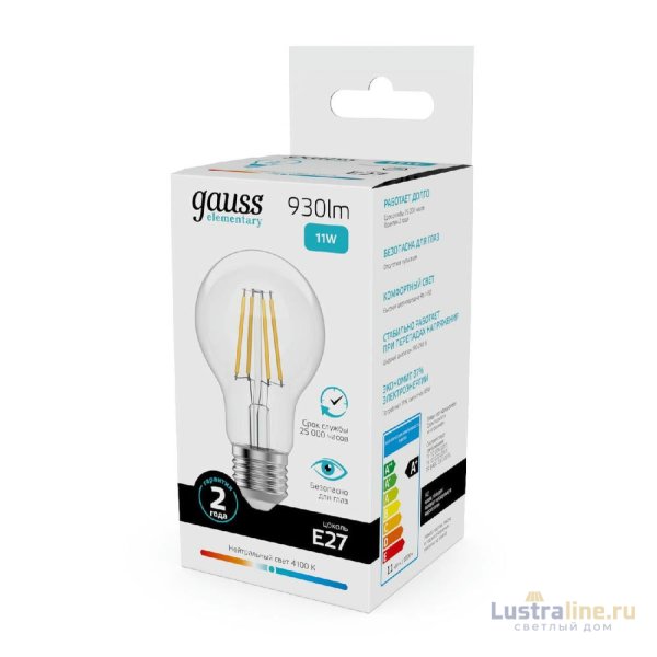 Лампа светодиодная Gauss Filament Elementary E27 11W 4100K 22221 Лампа светодиодная Gauss Filament Elementary E27 11W 4100K 22221