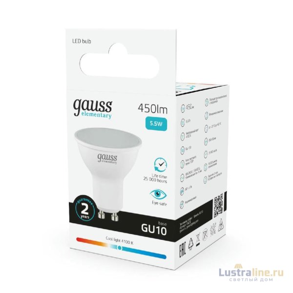 Лампа светодиодная Gauss GU10 5.5W 4100K матовая 13626 Лампа светодиодная Gauss GU10 5.5W 4100K матовая 13626