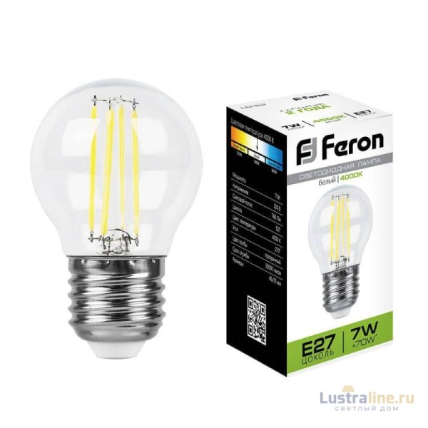 Лампа светодиодная филаментная Feron E27 7W 4000K Шар Прозрачная LB-52 25877 УЦ Лампа светодиодная филаментная Feron E27 7W 4000K Шар Прозрачная LB-52 25877 УЦ