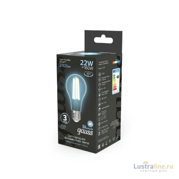 Лампа светодиодная Gauss Filament E27 22W 4100K 102902222