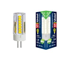 Лампа светодиодная (UL-00006744) Uniel G4 5W 3000K прозрачная LED-JC-220/5W/3000K/G4/CL GLZ09TR