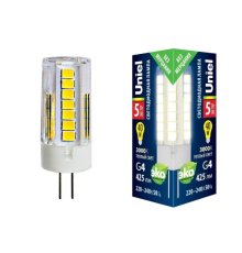 Лампа светодиодная (UL-00006744) Uniel G4 5W 3000K прозрачная LED-JC-220/5W/3000K/G4/CL GLZ09TR