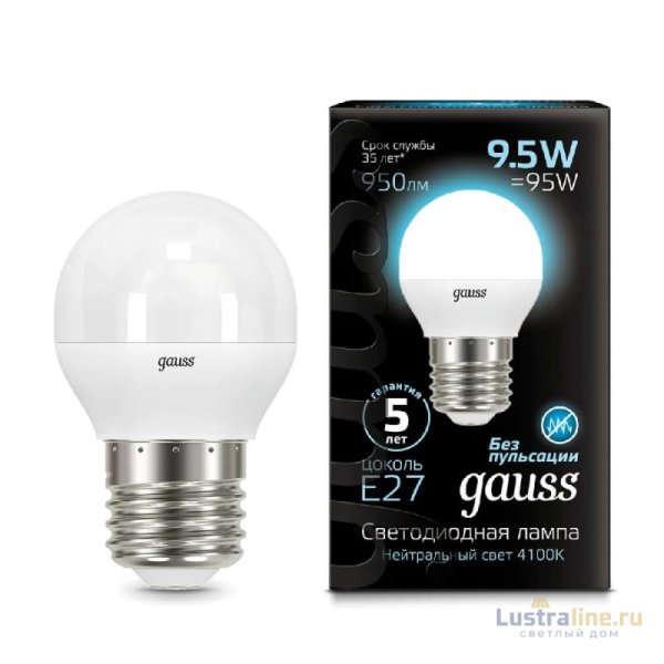 Лампа светодиодная Gauss E27 9.5W 4100K матовая 105102210 Лампа светодиодная Gauss E27 9.5W 4100K матовая 105102210