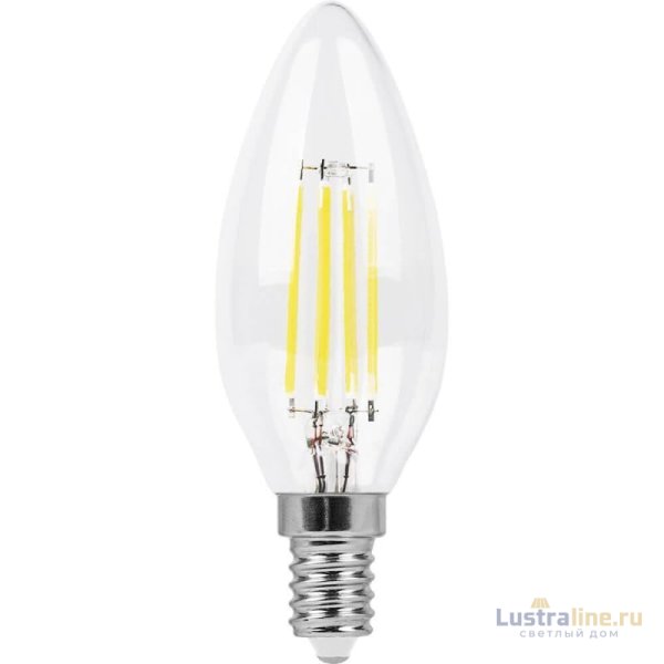 Лампа светодиодная филаментная Feron E14 9W 4000K Свеча Прозрачная LB-73 25958