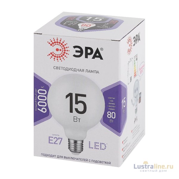 Лампа светодиодная Эра E27 15W 6500K LED G95-15W-6000K-E27 Б0049079 Лампа светодиодная Эра E27 15W 6500K LED G95-15W-6000K-E27 Б0049079
