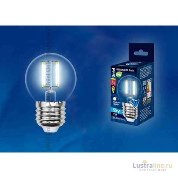 Лампа светодиодная филаментная (UL-00000302) Uniel Е27 6W 3000K матовая LED-G45-6W/WW/E27/FR PLS02WH Лампа светодиодная филаментная (UL-00000302) Uniel Е27 6W 3000K матовая LED-G45-6W/WW/E27/FR PLS02WH