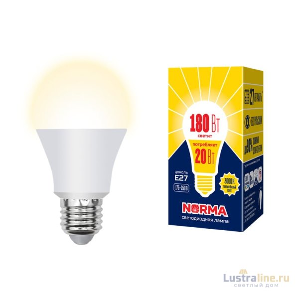 Лампа светодиодная (UL-00004030) Volpe E27 20W 3000K матовая LED-A65-20W/WW/E27/FR/NR Лампа светодиодная (UL-00004030) Volpe E27 20W 3000K матовая LED-A65-20W/WW/E27/FR/NR