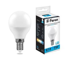 Лампа светодиодная Feron E14 7W 6400K Шар Матовая LB-95 25480