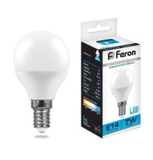 Лампа светодиодная Feron E14 7W 6400K Шар Матовая LB-95 25480