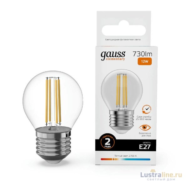 Лампа светодиодная Gauss Filament Elementary E27 12W 2700K 52212 Лампа светодиодная Gauss Filament Elementary E27 12W 2700K 52212