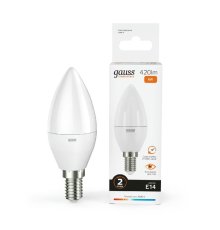 Лампа cветодиодная Gauss E14 6W 3000K свеча матовая 33116