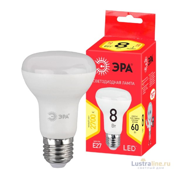 Лампа светодиодная Эра E27 8W 2700K LED R63-8W-827-E27 R Б0050701 Лампа светодиодная Эра E27 8W 2700K LED R63-8W-827-E27 R Б0050701