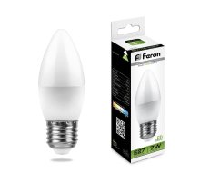 Лампа светодиодная Feron E27 7W 4000K Свеча Матовая LB-97 25759