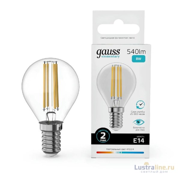 Лампа светодиодная Gauss Filament Elementary E14 8W 4100K 52128 Лампа светодиодная Gauss Filament Elementary E14 8W 4100K 52128