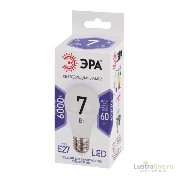Лампа светодиодная Эра E27 7W 6000K LED A60-7W-860-E27 Б0044087 Лампа светодиодная Эра E27 7W 6000K LED A60-7W-860-E27 Б0044087