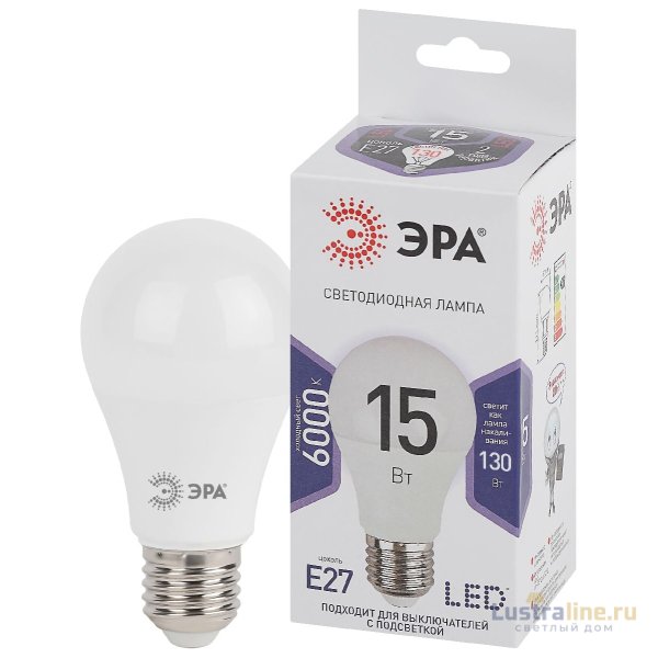 Лампа светодиодная Эра E27 15W 6000K LED A60-15W-860-E27 Б0031396 Лампа светодиодная Эра E27 15W 6000K LED A60-15W-860-E27 Б0031396