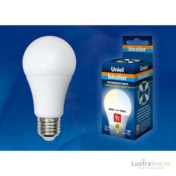 Лампа светодиодная (UL-00001569) Uniel E27 9W 4000K матовая LED-A60-9W/WW+NW/E27/FR PLB01WH Лампа светодиодная (UL-00001569) Uniel E27 9W 4000K матовая LED-A60-9W/WW+NW/E27/FR PLB01WH