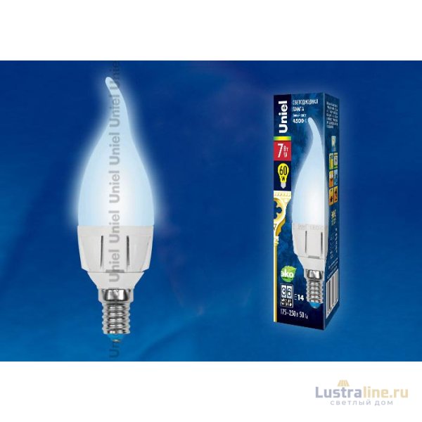 Лампа светодиодная (UL-00002414) Uniel E27 7W 3000K матовая LED-C37 7W/WW/E27/FR PLP01WH