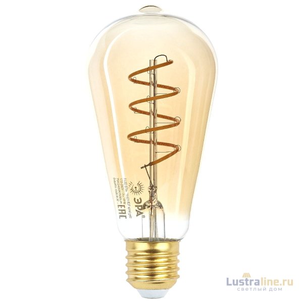 Лампа светодиодная Эра E27 7W 2400K F-LED ST64-7W-824-E27 spiral gold Б0047665 Лампа светодиодная Эра E27 7W 2400K F-LED ST64-7W-824-E27 spiral gold Б0047665