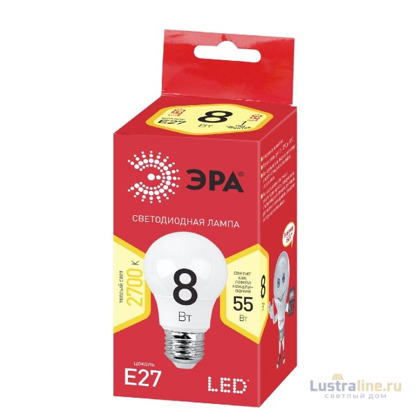 Лампа светодиодная Эра E27 8W 2700K ECO LED A55-8W-827-E27 Б0032095 Лампа светодиодная Эра E27 8W 2700K ECO LED A55-8W-827-E27 Б0032095