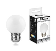 Лампа светодиодная Feron Е27 1W 6400K Шар Матовая LB-37 25115