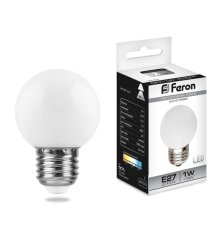Лампа светодиодная Feron Е27 1W 6400K Шар Матовая LB-37 25115